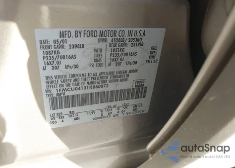 2001 Ford Escape Xlt z USA, uszkodzony, nr VIN 1FMCU04131KB60072